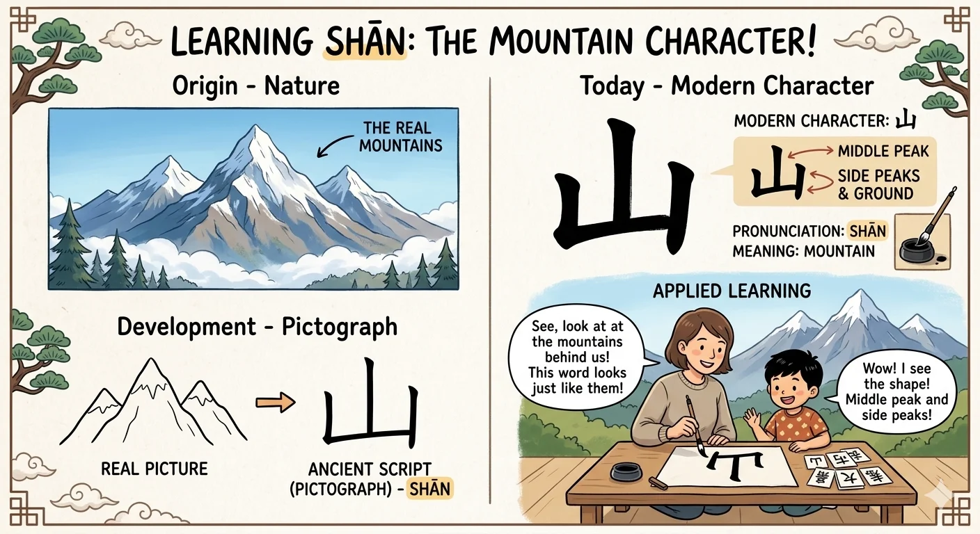 Learning the mountain character 山 (shān) — from real mountains to modern pictograph